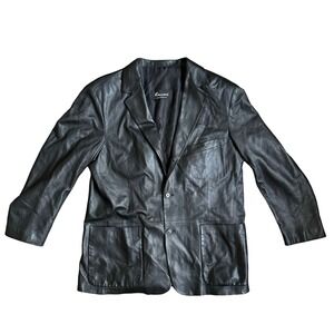 Vintage Mens Leather Blazer Jacket 46 Italy Pelle Black Soft 90 Goth Cowboy Mob